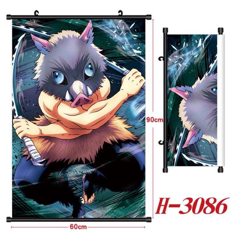 Demon Slayer Kimets Anime Black Plastic Rod Canvas Painting Wall Scroll 60X90CM