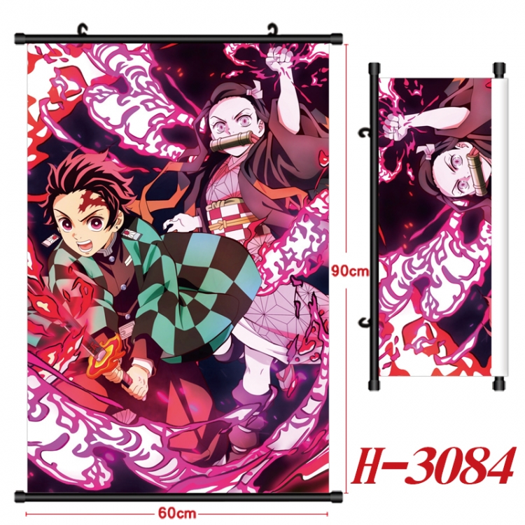 Demon Slayer Kimets Anime Black Plastic Rod Canvas Painting Wall Scroll 60X90CM