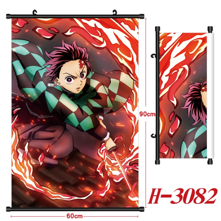 Demon Slayer Kimets Anime Black Plastic Rod Canvas Painting Wall Scroll 60X90CM