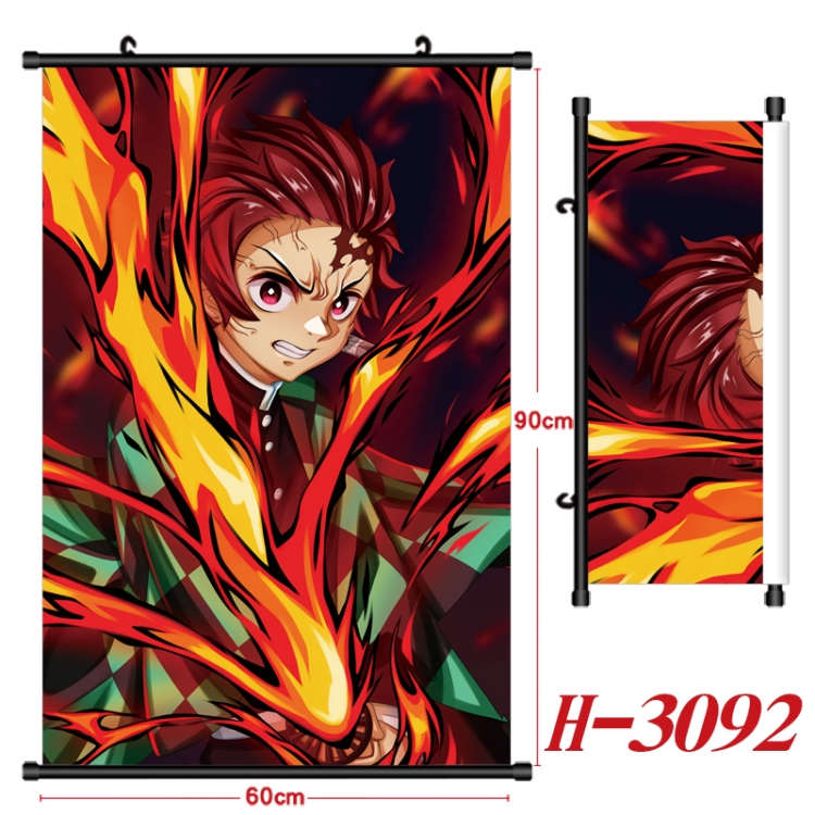 Demon Slayer Kimets Anime Black Plastic Rod Canvas Painting Wall Scroll 60X90CM