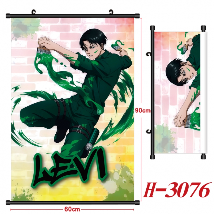 Shingeki no Kyojin Anime Black Plastic Rod Canvas Painting Wall Scroll 60X90CM