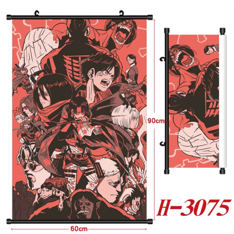 Shingeki no Kyojin Anime Black Plastic Rod Canvas Painting Wall Scroll 60X90CM