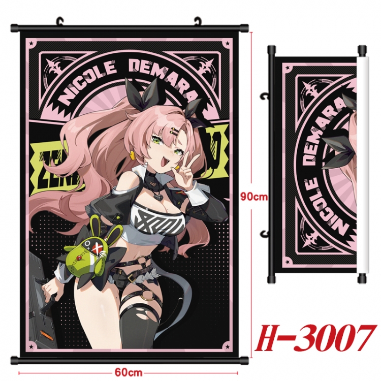 Zenless Zone Zero Anime Black Plastic Rod Canvas Painting Wall Scroll 60X90CM