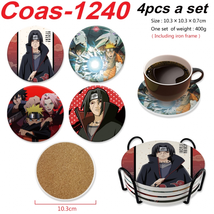 Naruto Anime peripheral circular coaster UV printed ceramic cork insulation pad a set of 4 