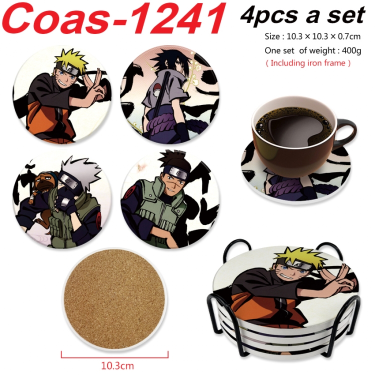 Naruto Anime peripheral circular coaster UV printed ceramic cork insulation pad a set of 4 