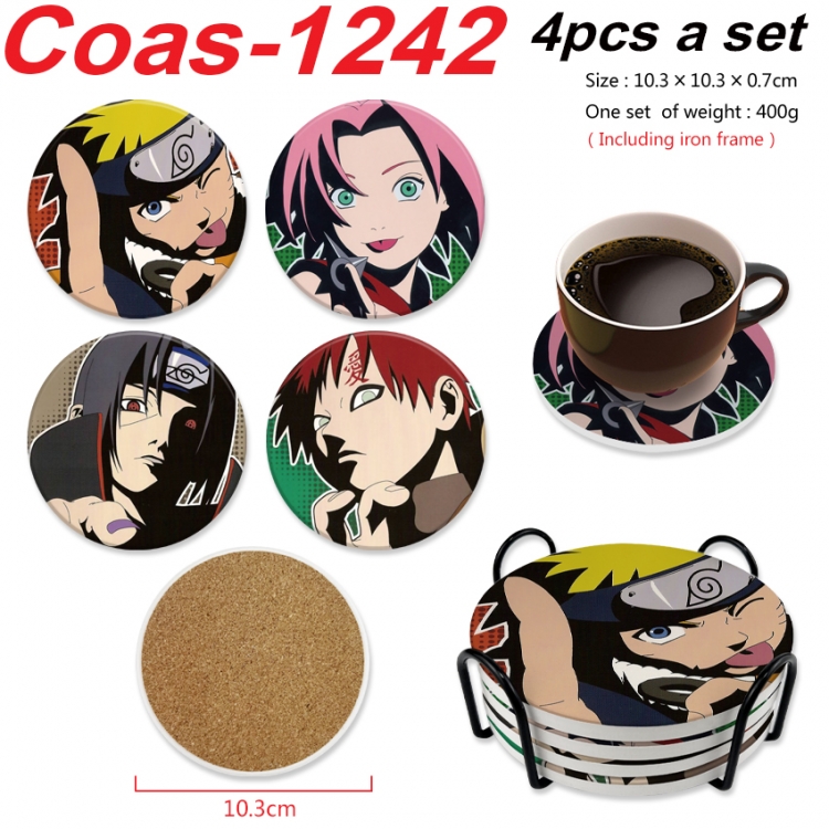 Naruto Anime peripheral circular coaster UV printed ceramic cork insulation pad a set of 4 