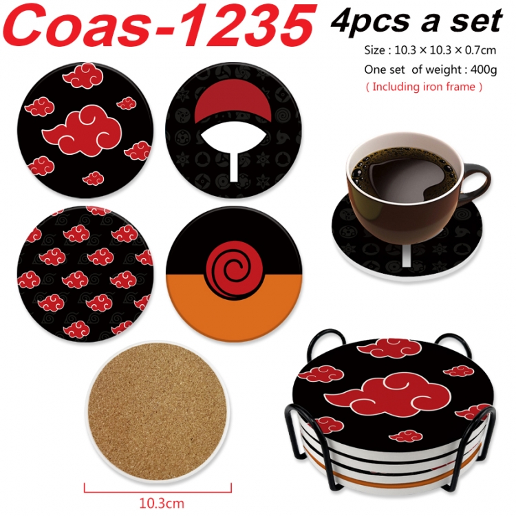 Naruto Anime peripheral circular coaster UV printed ceramic cork insulation pad a set of 4 