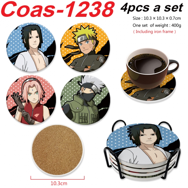 Naruto Anime peripheral circular coaster UV printed ceramic cork insulation pad a set of 4 