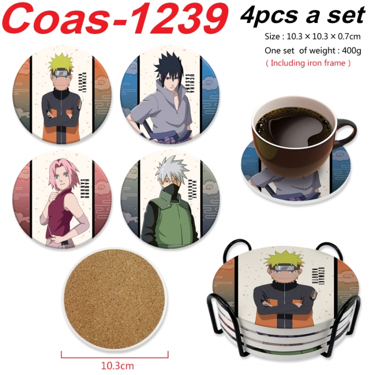 Naruto Anime peripheral circular coaster UV printed ceramic cork insulation pad a set of 4 