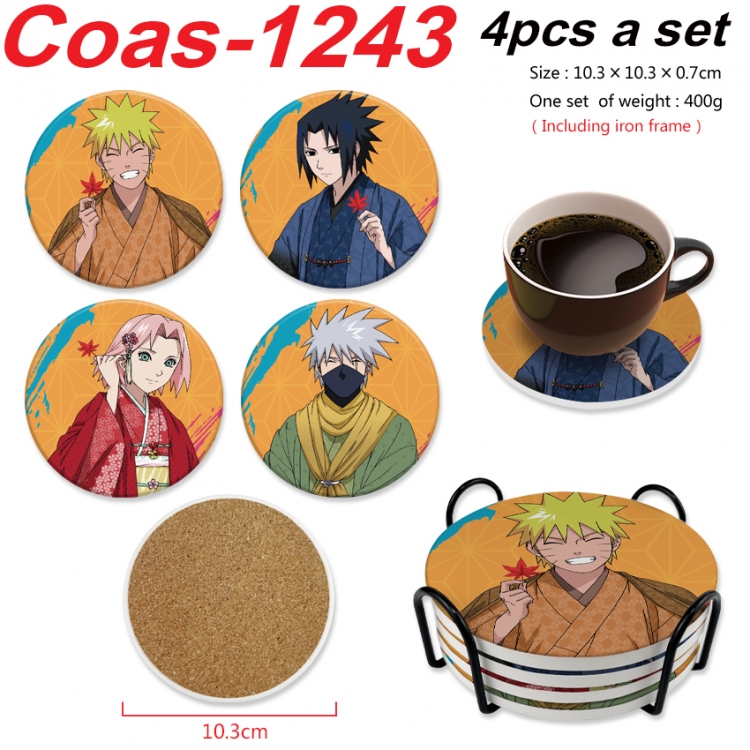 Naruto Anime peripheral circular coaster UV printed ceramic cork insulation pad a set of 4 
