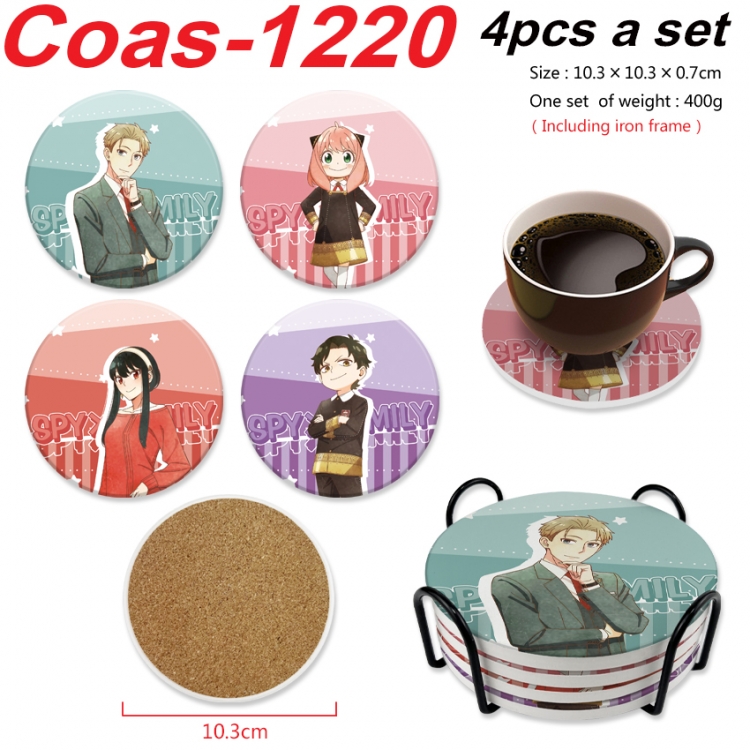 SPY×FAMILY Anime peripheral circular coaster UV printed ceramic cork insulation pad a set of 4 