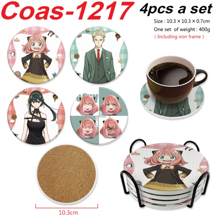 SPY×FAMILY Anime peripheral circular coaster UV printed ceramic cork insulation pad a set of 4 