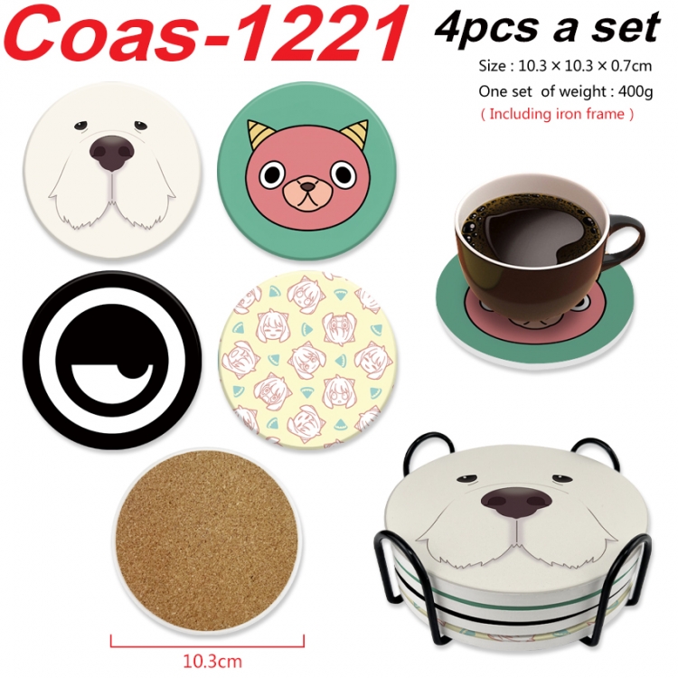 SPY×FAMILY Anime peripheral circular coaster UV printed ceramic cork insulation pad a set of 4 