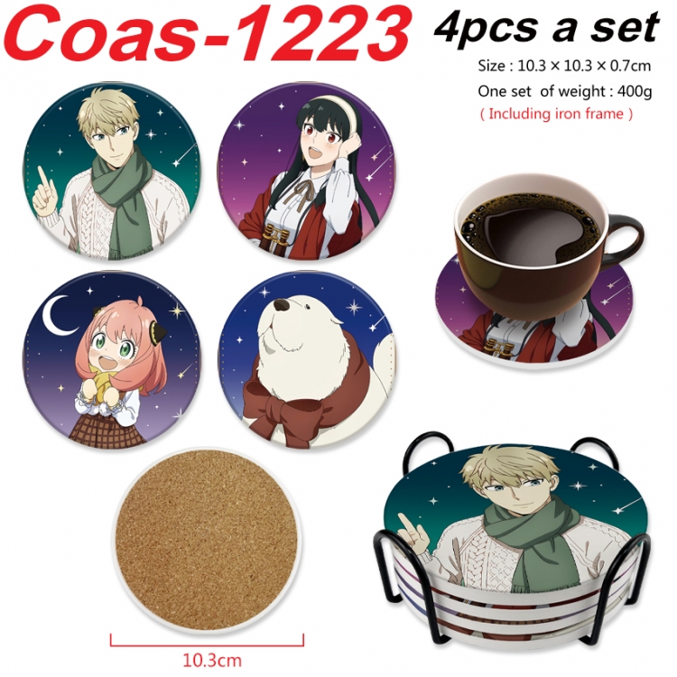 SPY×FAMILY Anime peripheral circular coaster UV printed ceramic cork insulation pad a set of 4 