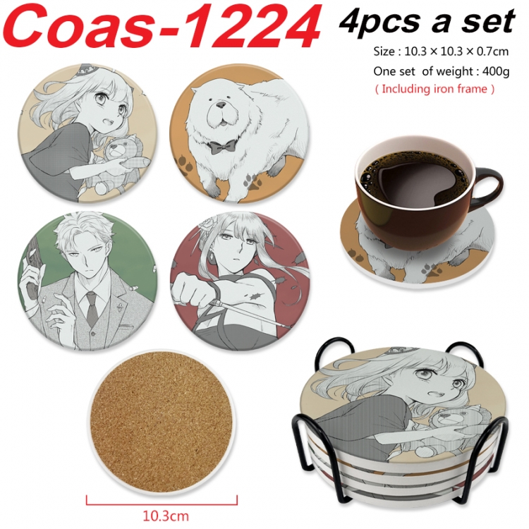 SPY×FAMILY Anime peripheral circular coaster UV printed ceramic cork insulation pad a set of 4 