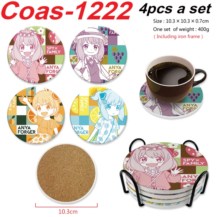 SPY×FAMILY Anime peripheral circular coaster UV printed ceramic cork insulation pad a set of 4 