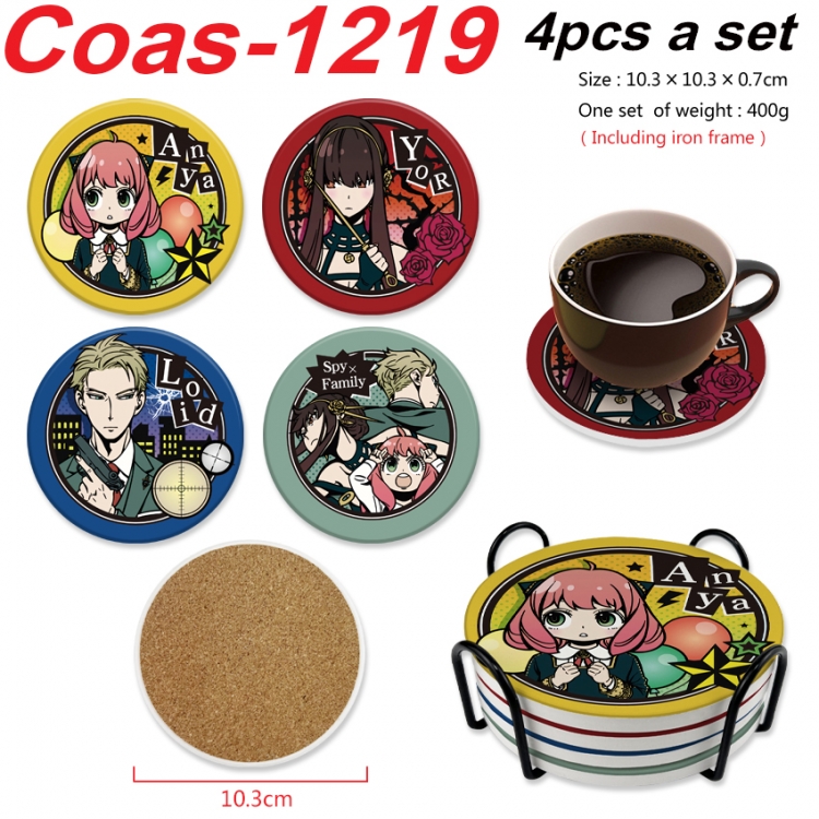 SPY×FAMILY Anime peripheral circular coaster UV printed ceramic cork insulation pad a set of 4 