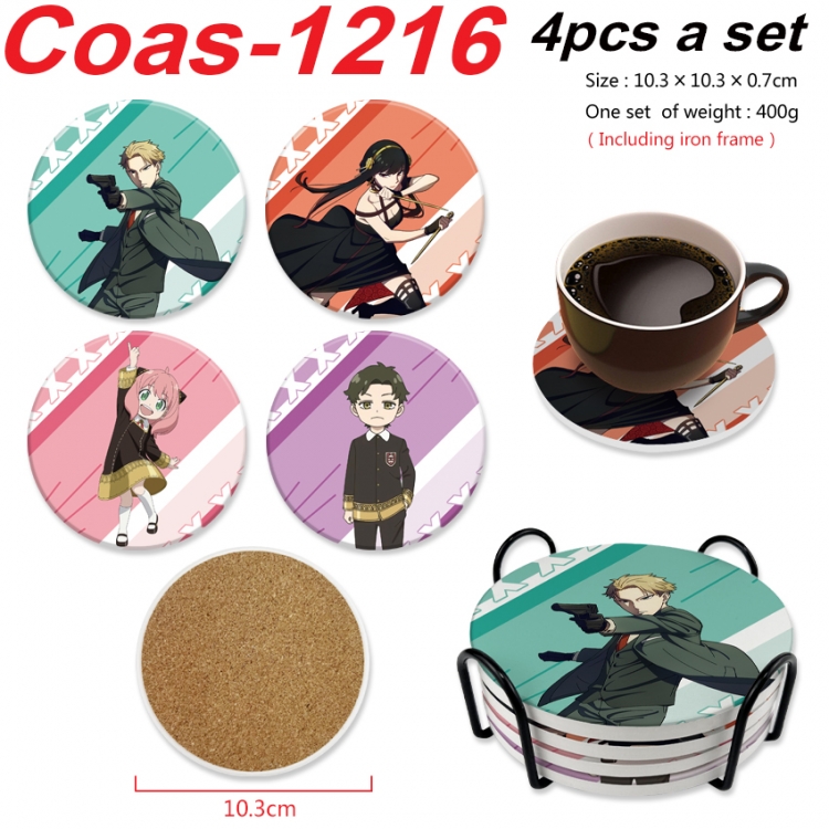 SPY×FAMILY Anime peripheral circular coaster UV printed ceramic cork insulation pad a set of 4 