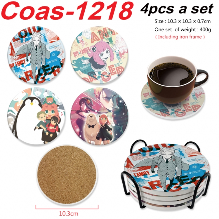 SPY×FAMILY Anime peripheral circular coaster UV printed ceramic cork insulation pad a set of 4 