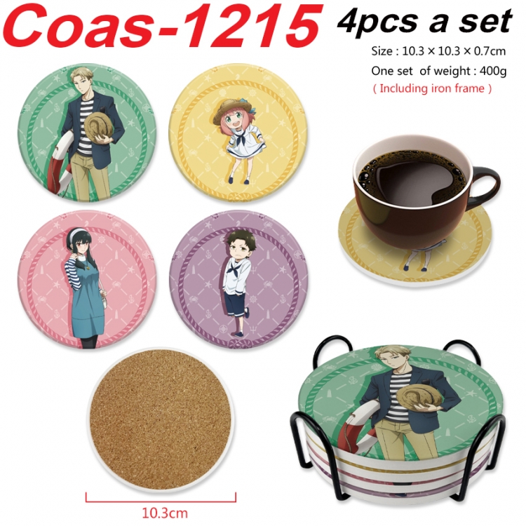 SPY×FAMILY Anime peripheral circular coaster UV printed ceramic cork insulation pad a set of 4 