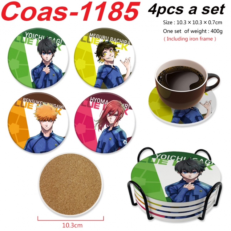 BLUE LOCK Anime peripheral circular coaster UV printed ceramic cork insulation pad a set of 4 