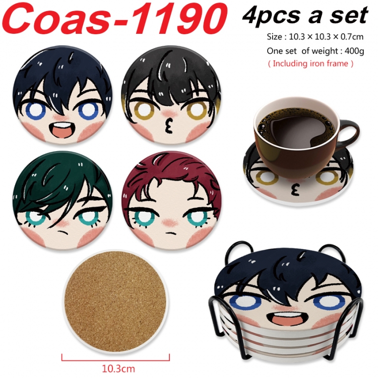 BLUE LOCK Anime peripheral circular coaster UV printed ceramic cork insulation pad a set of 4 