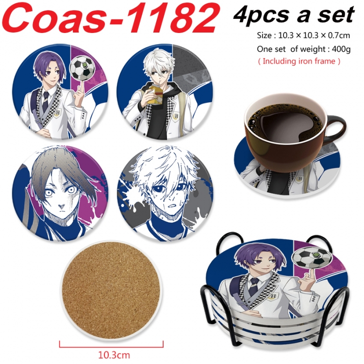 BLUE LOCK Anime peripheral circular coaster UV printed ceramic cork insulation pad a set of 4