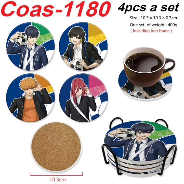 BLUE LOCK Anime peripheral circular coaster UV printed ceramic cork insulation pad a set of 4 