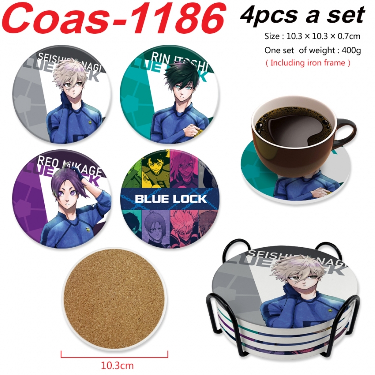 BLUE LOCK Anime peripheral circular coaster UV printed ceramic cork insulation pad a set of 4 