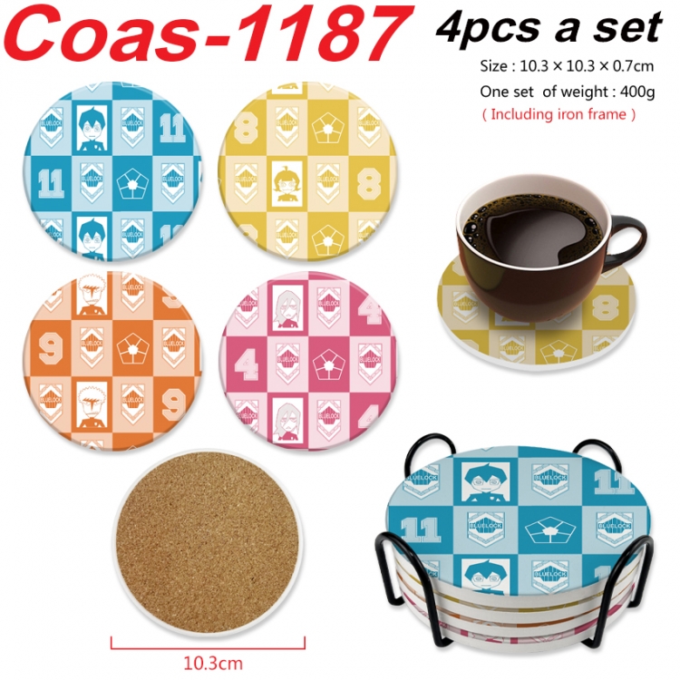 BLUE LOCK Anime peripheral circular coaster UV printed ceramic cork insulation pad a set of 4 