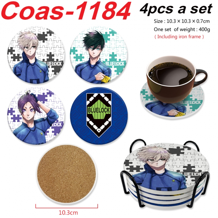 BLUE LOCK Anime peripheral circular coaster UV printed ceramic cork insulation pad a set of 4 