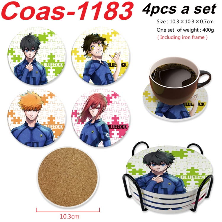 BLUE LOCK Anime peripheral circular coaster UV printed ceramic cork insulation pad a set of 4 