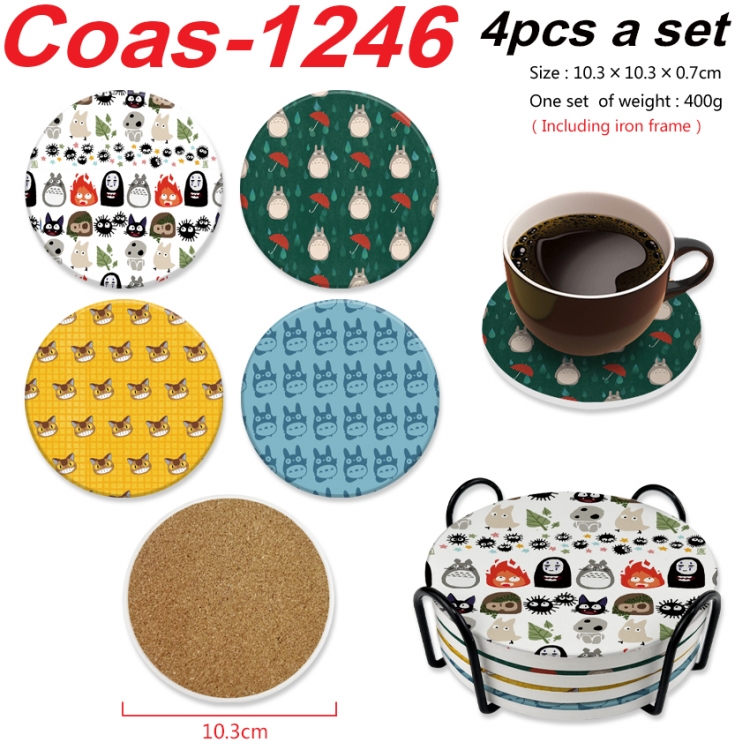 TOTORO Anime peripheral circular coaster UV printed ceramic cork insulation pad a set of 4 