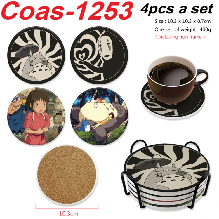 TOTORO Anime peripheral circular coaster UV printed ceramic cork insulation pad a set of 4 