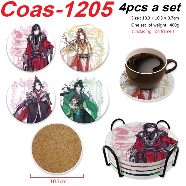 Heaven Official's Blessing Anime peripheral circular coaster UV printed ceramic cork insulation pad a set of 4 