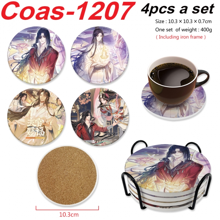 Heaven Official's Blessing Anime peripheral circular coaster UV printed ceramic cork insulation pad a set of 4 