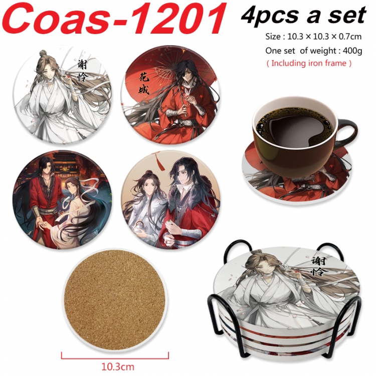 Heaven Official's Blessing Anime peripheral circular coaster UV printed ceramic cork insulation pad a set of 4 