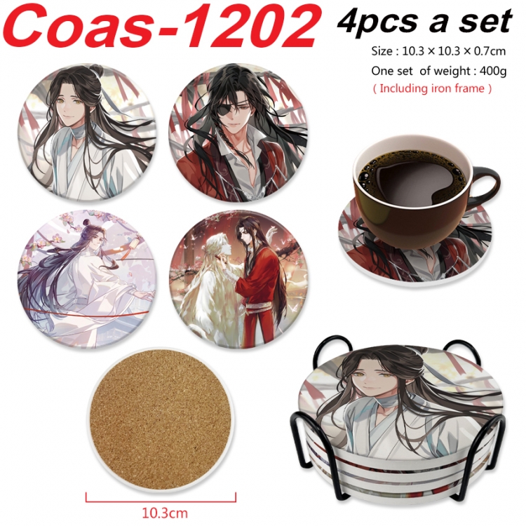 Heaven Official's Blessing Anime peripheral circular coaster UV printed ceramic cork insulation pad a set of 4 