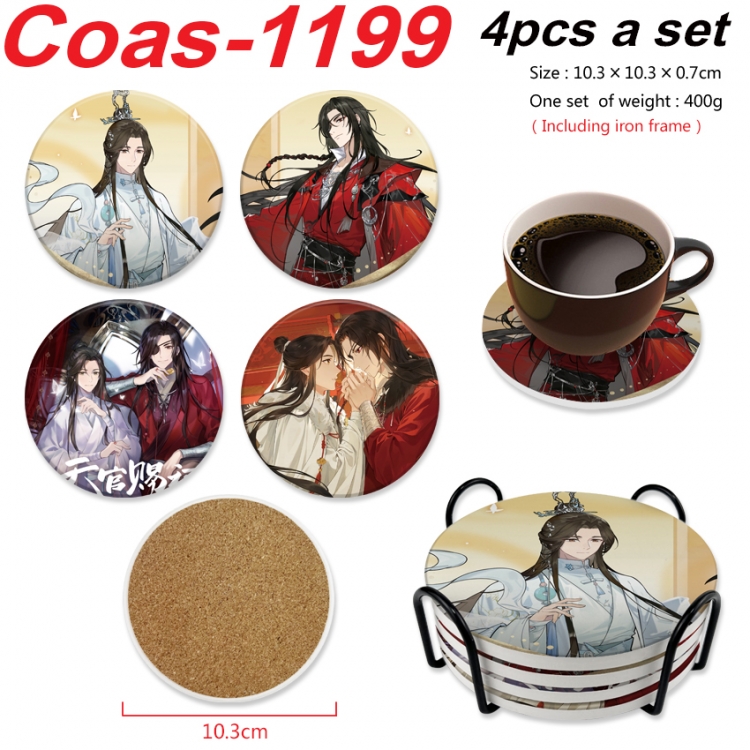 Heaven Official's Blessing Anime peripheral circular coaster UV printed ceramic cork insulation pad a set of 4 