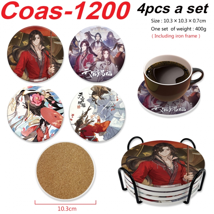 Heaven Official's Blessing Anime peripheral circular coaster UV printed ceramic cork insulation pad a set of 4 