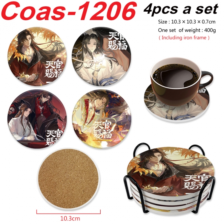 Heaven Official's Blessing Anime peripheral circular coaster UV printed ceramic cork insulation pad a set of 4 