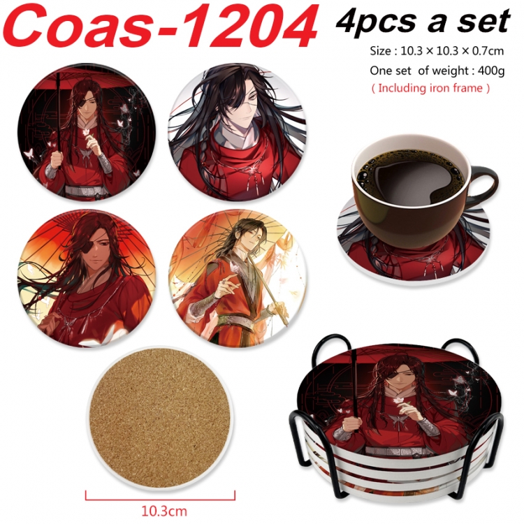 Heaven Official's Blessing Anime peripheral circular coaster UV printed ceramic cork insulation pad a set of 4