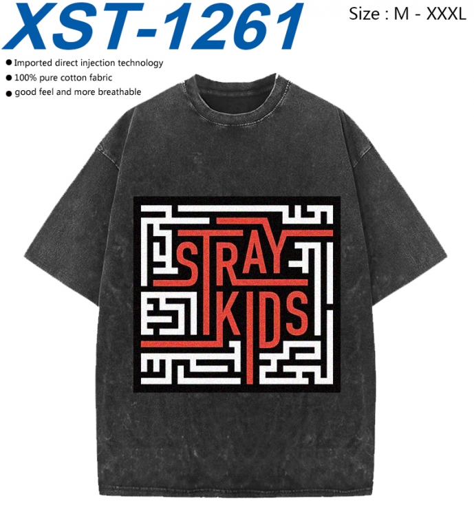 straykids Cotton direct spray color print washed denim T-shirt 250g  from M to 3XL