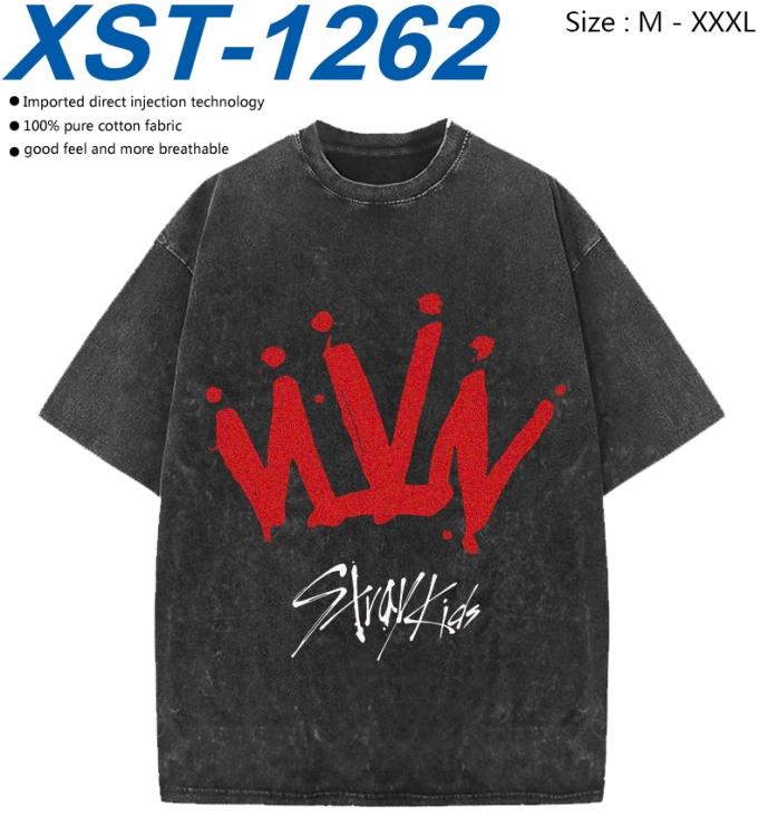 straykids Cotton direct spray color print washed denim T-shirt 250g  from M to 3XL