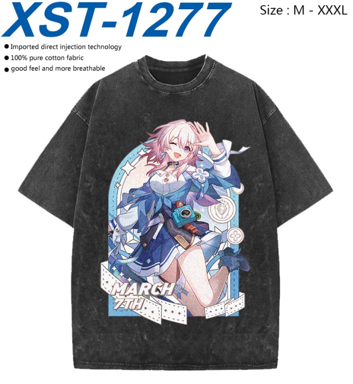 Honkai: Star Rail Cotton direct spray color print washed denim T-shirt 250g from M to 3XL