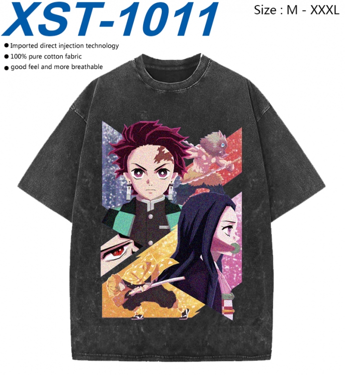 Demon Slayer Kimets Cotton direct spray color print washed denim T-shirt 250g from M to 3XL