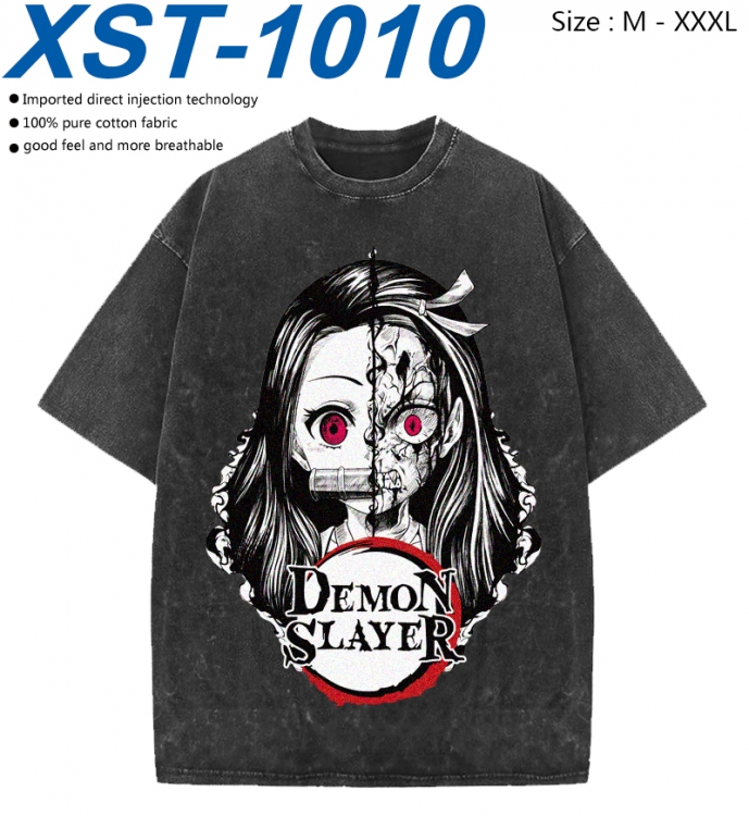 Demon Slayer Kimets Cotton direct spray color print washed denim T-shirt 250g from M to 3XL