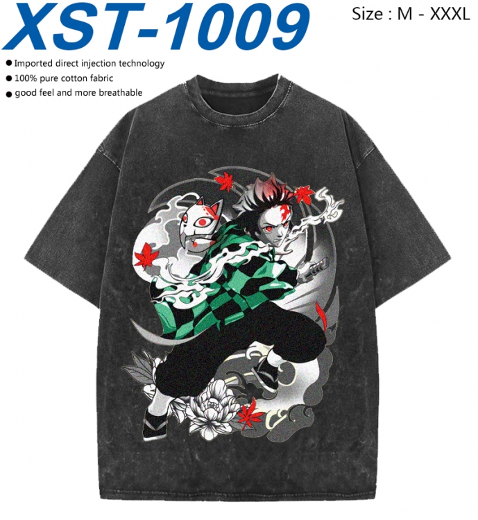 Demon Slayer Kimets Cotton direct spray color print washed denim T-shirt 250g from M to 3XL