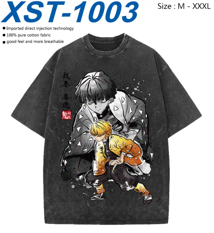 Demon Slayer Kimets Cotton direct spray color print washed denim T-shirt 250g from M to 3XL