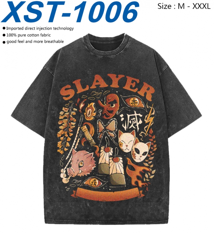 Demon Slayer Kimets Cotton direct spray color print washed denim T-shirt 250g from M to 3XL